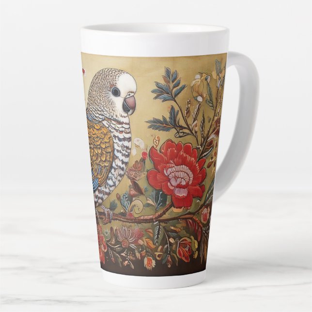 Folk Art Parakeet mit Blume Milchtasse (Rechte Ecke)