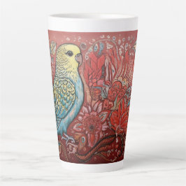 Folk Art Parakeet mit Blume Milchtasse