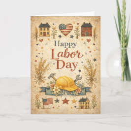 Folk Art Patriotic Happy Labor Day Karte