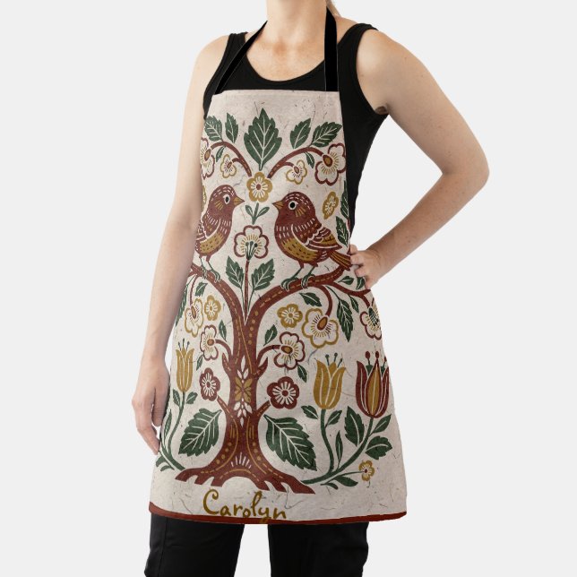 Folk Art Personalized Bird Medium Apron Schürze (InSitu)
