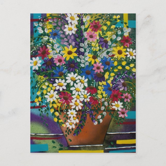 FOLK ART Pot of Daisy's by LORI EVERETT Postkarte (Vorderseite)