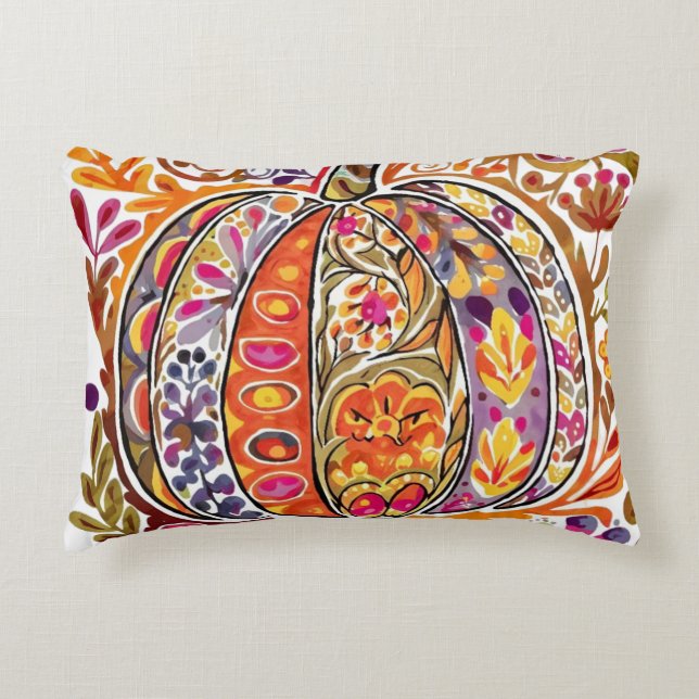 Folk Art Pumpkin Keuchkröte Rustikale Fall Blume Dekokissen (Vorderseite)