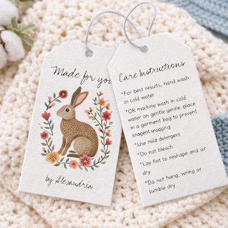 Folk Art Rabbit Handmade Care Instructions Geschenkanhänger