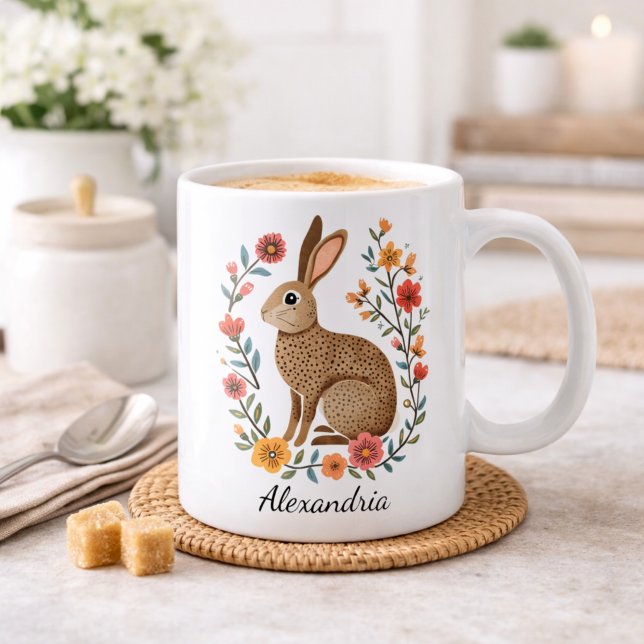 Folk Art Rabbit Monogram Kaffeetasse (Von Creator hochgeladen)
