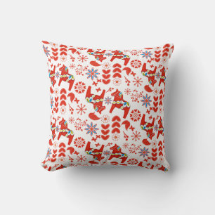 Folk Art Red Swedish Dala Horse Floral Pattern Kissen