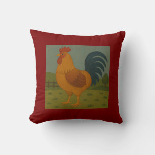 Folk Art Rooster - Rustikales Landhühnchen Illustr Kissen