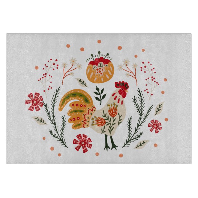Folk Art Rooster Schneidebrett (Vorderseite)