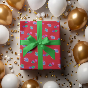 Folk Art Sacred Heart Red Wrapping Paper Geschenkpapier