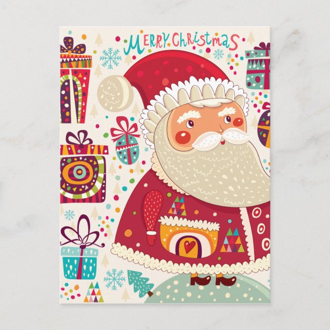 Folk Art Santa Claus Feiertagspostkarte (Vorderseite)
