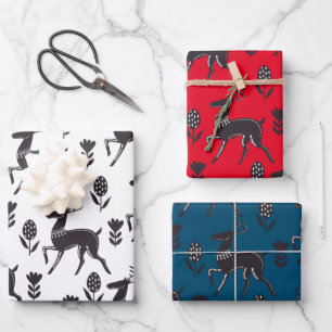 Folk Art Schwarzes Hirsch-Trio Geschenkpapier Set