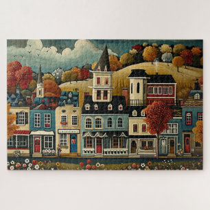 Folk Art Small Town Street im Herbst