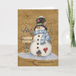 Folk Art Snowman Weihnachtsgrüßkarte Feiertagskarte