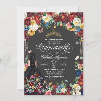  Folk Art Stickerei Butterfly Floral Quinceanera Einladung