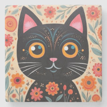 Folk Art Style Black Cat
