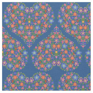 Folk Art Style Blumenherz auf Blue Custom Fabric Stoff