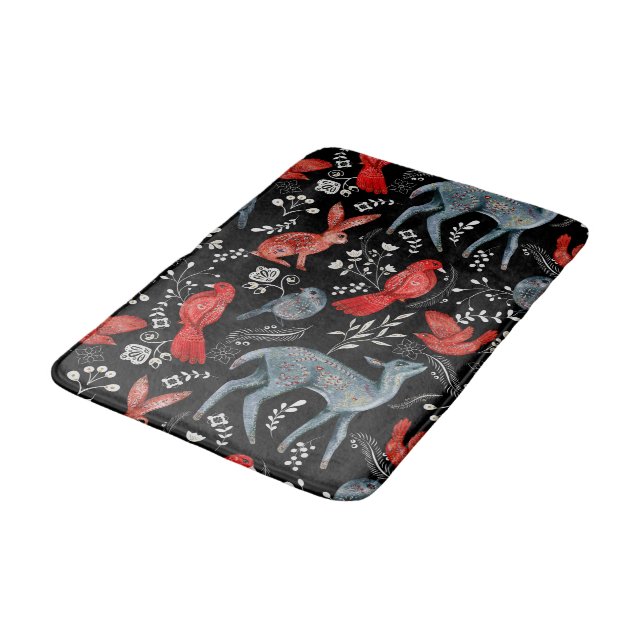 Folk-art style floral  pattern designs badematte (Schrägansicht)