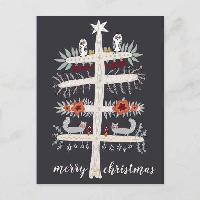 Folk Art Tree of Life Weihnachtsfeiertag CUSTOM Postkarte (Vorderseite)