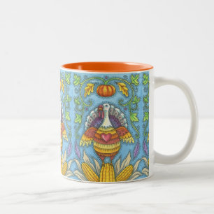 FOLK ART TURKEY & CORN ERNTEDANK ZWEI TONE TASSE