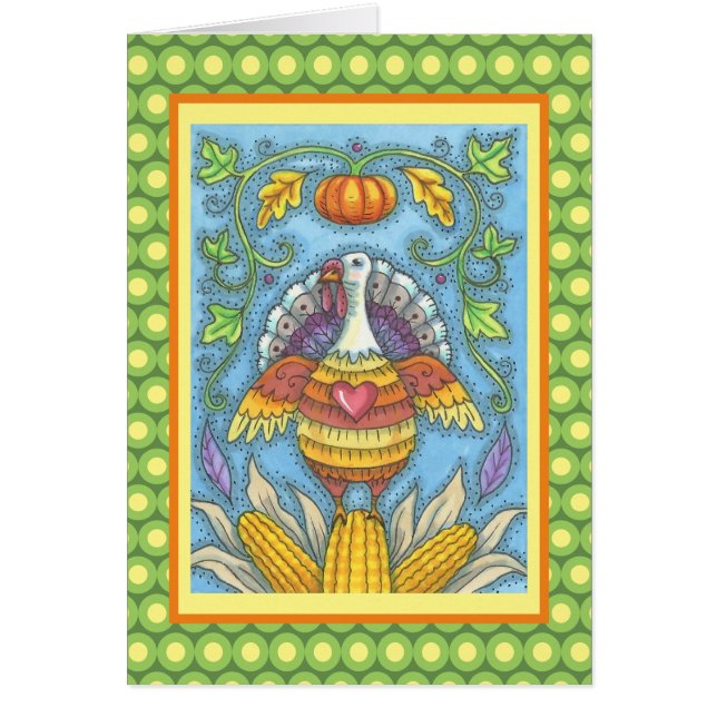 FOLK ART TURKEY ERNTEDANK GREETING CARD Blank (Vorne)