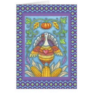 FOLK ART TURKEY ERNTEDANK GREETING CARD Verse
