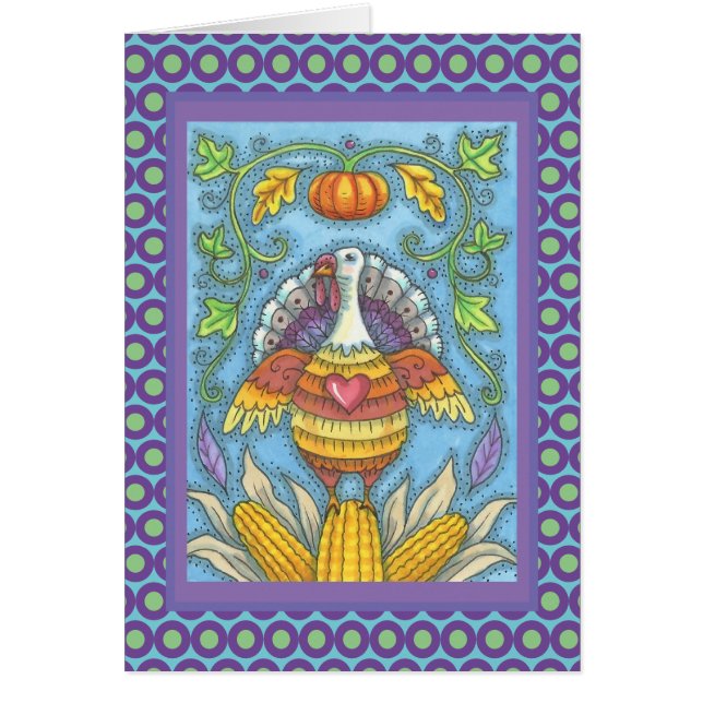 FOLK ART TURKEY ERNTEDANK GREETING CARD Verse (Vorne)