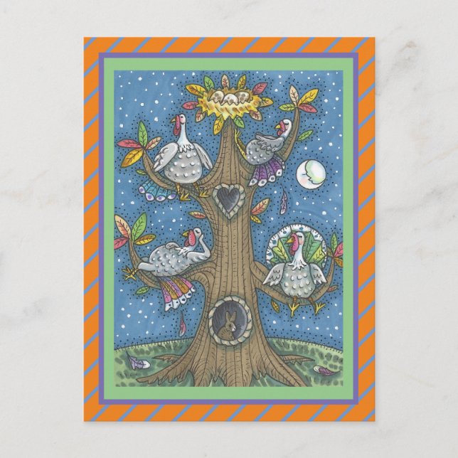 FOLK ART TURKEY TREM, ERNTEDANK GOBBLER SPASS POSTKARTE (Vorderseite)