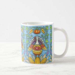 FOLK ART TURQUIE & CORN THANKSGIVING MUG Holiday