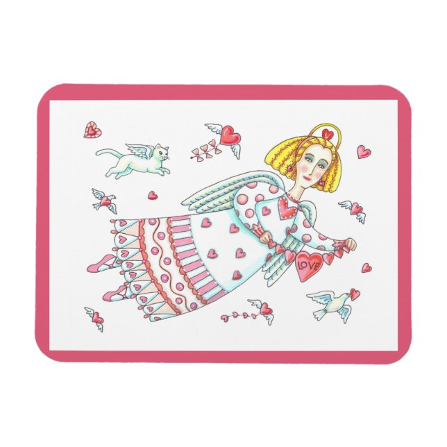 FOLK ART VALENTINE ANGEL MAGNET *Customize (Horizontal)