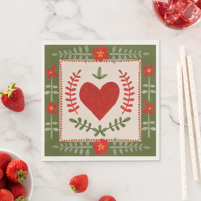 Folk Art Valentine Paper Napkins Serviette (Beispiel)