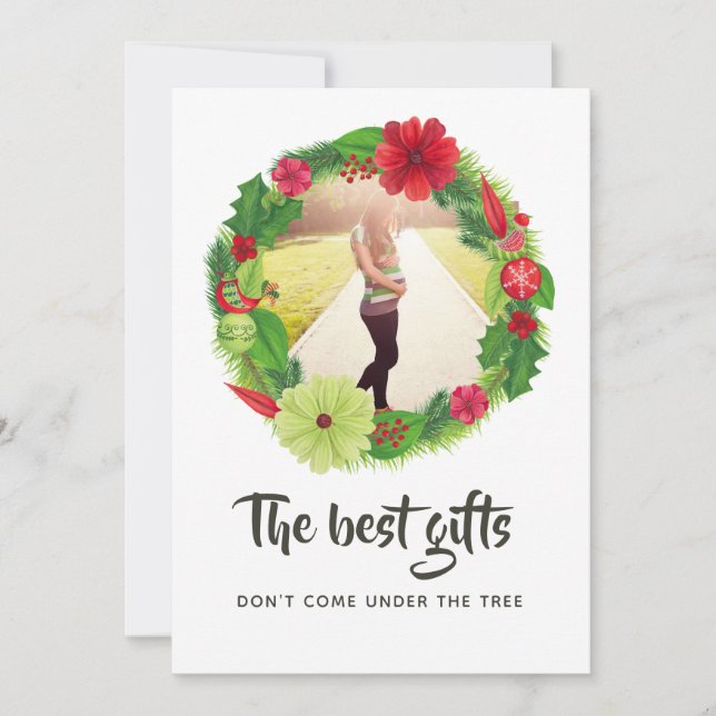 Folk Art Watercolor Blumenweihnachtsbaby wird erwa Ankündigung (Vorderseite)