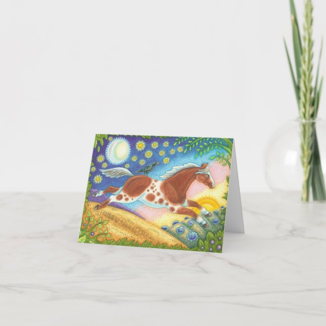 Folk Art WILD MUSTANG HORSE NOTE CARD Blank Karte (Vorderseite)