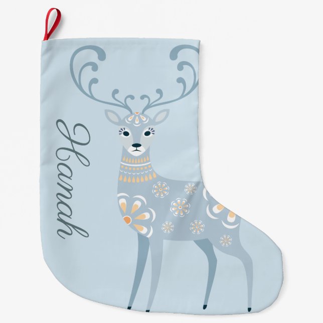 Folk Art Winter Dee Personalisiert Großer Weihnachtsstrumpf (Vorderseite)