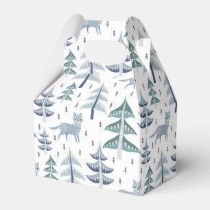 Folk Art Winter Fox and Trees Geschenkschachtel