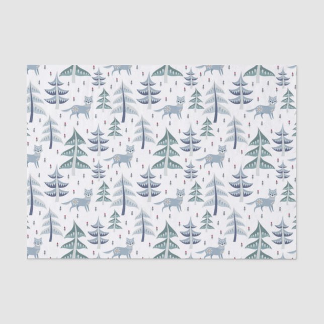 Folk Art Winter Fox and Trees Seidenpapier (Vorderseite)