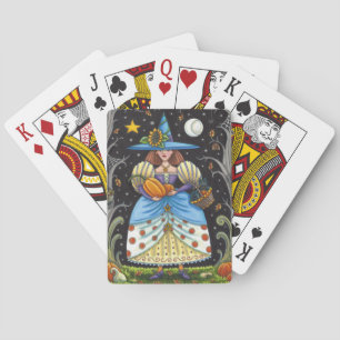 FOLK ART WITCH IN SPOOKY WOODS, SCHWARZ CAT & OWL SPIELKARTEN