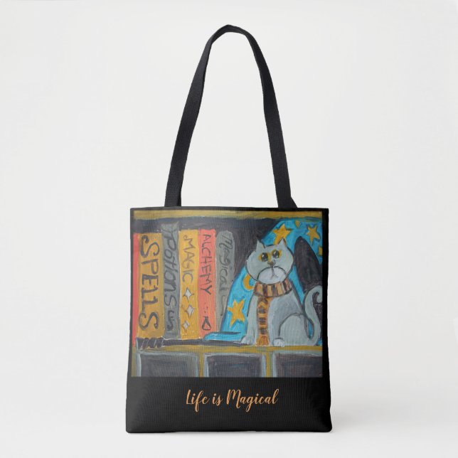 Folk Art Wizard Cat Magic Fun Gelehrte Tasche (Vorderseite)