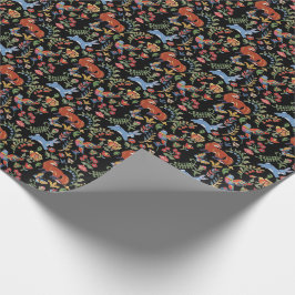 Folk Art Woodland Tiere, Floral Black Fox Kaninche Geschenkpapier