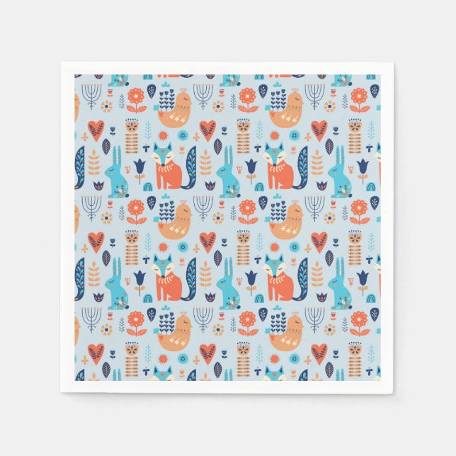 Folk Art Woodland Tiermuster Serviette (Vorderseite)