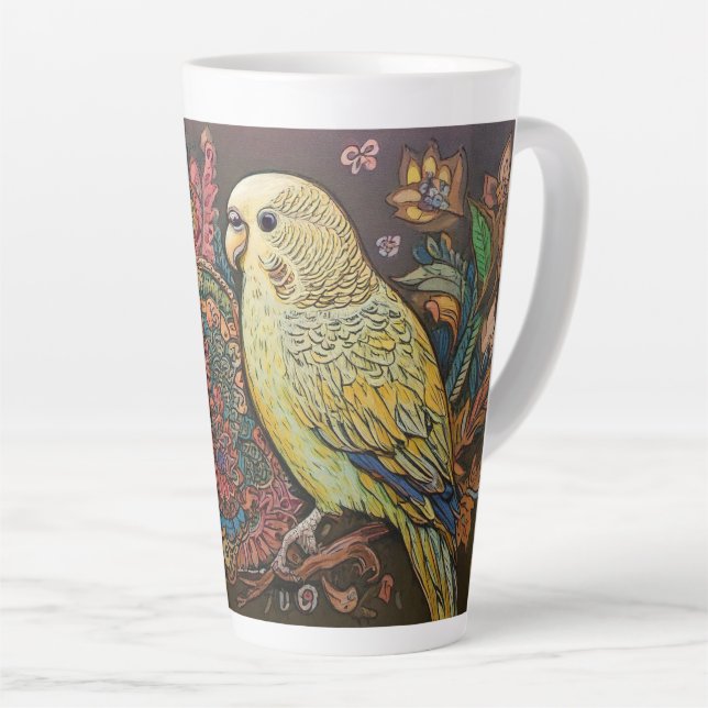 Folk Art Yellow Parakeet mit Paisley und Blume Milchtasse (Rechte Ecke)