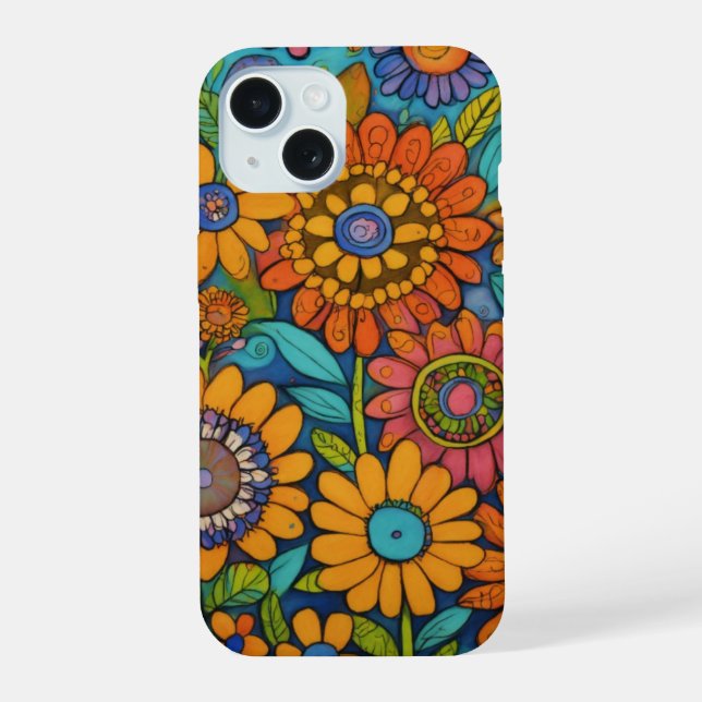 Folk Bloom Harmony Art iPhone 15 Hülle (Rückseite)