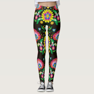 Folk blühend Muster: Retro-farbige Fliesen Leggings