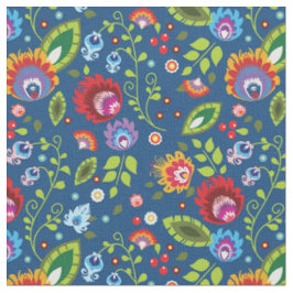 🌺 🌹 🌷 Folk-Blume auf klassisch blauem Stoff
