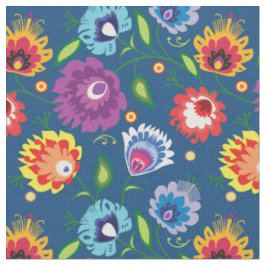 Folk-Blume in klassischem Blau Stoff