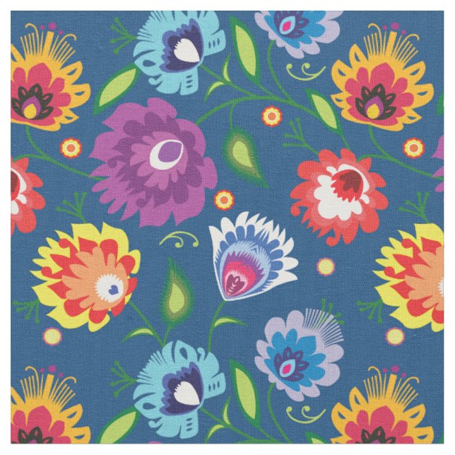 Folk-Blume in klassischem Blau Stoff (Nahaufnahme)