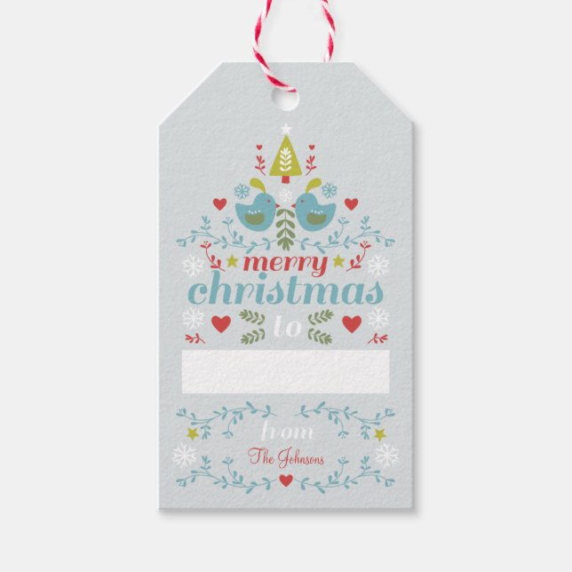 Folk Christmas Cheer Geschenkanhänger (Vorderseite)