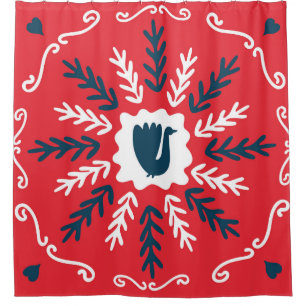 Folk Doodle Art Christmas Tile Duschvorhang