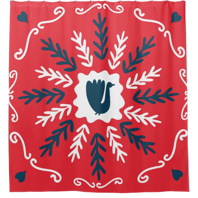Folk Doodle Art Christmas Tile Duschvorhang (Vorderseite)