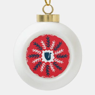 Folk Doodle Art Christmas Tile Keramik Kugel-Ornament