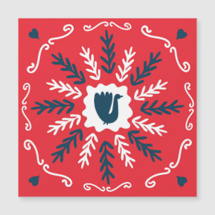 Folk Doodle Art Christmas Tile Magnetkarte