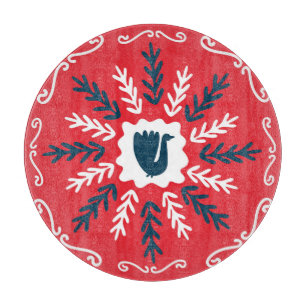 Folk Doodle Art Christmas Tile Schneidebrett